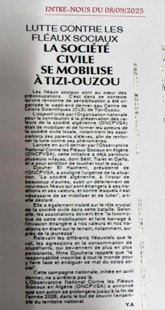 Entre-Nous: Lutte contre les fléaux sociaux : la société civile se mobilise à Tizi-Ouzou